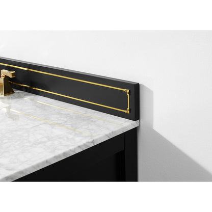 Ancerre Designs Aspen 48" 2-Door 6-Drawer Black Onyx Bathroom Vanity With White Marble Vanity Top, Single Undermount Ceramic Sink, 4" Solid Wood Backsplash and Satin Brushed Gold Hardware