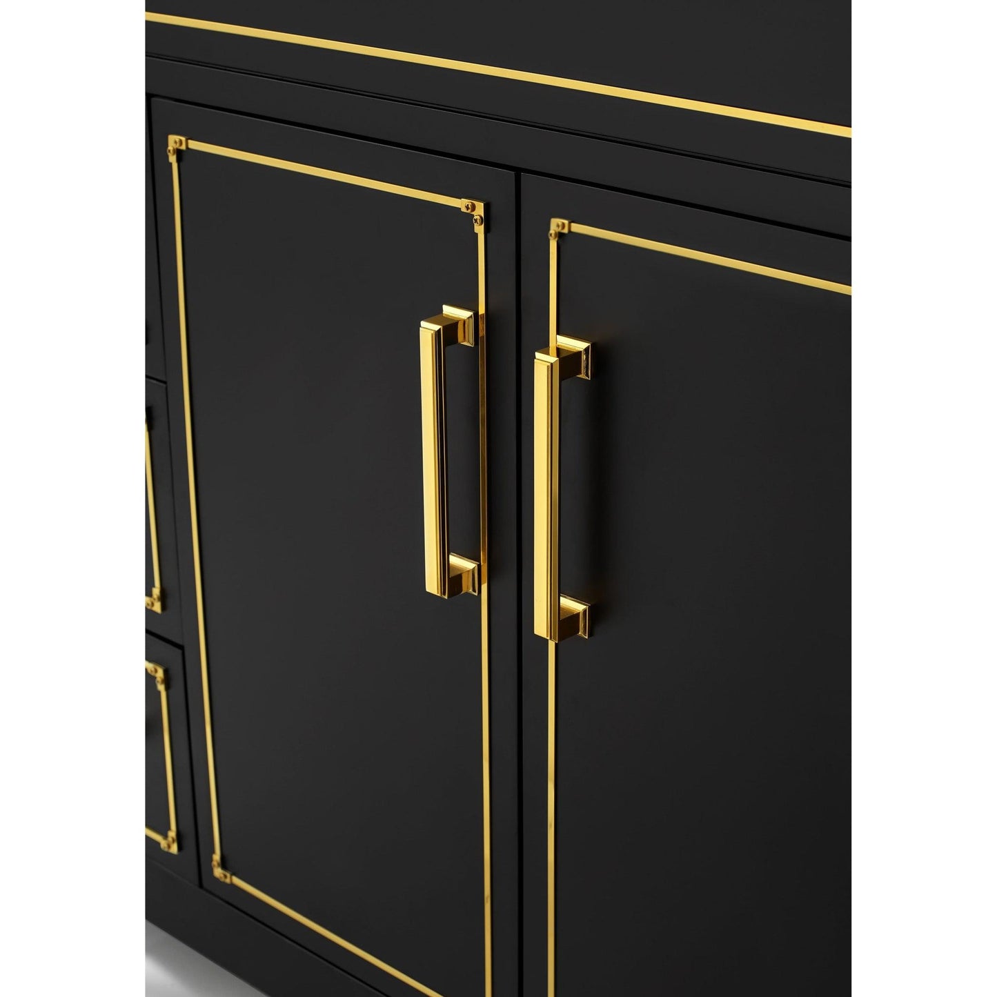 Ancerre Designs Aspen 48" Black Onyx 2-Door 6-Drawer Bathroom Vanity With White Marble Vanity Top, Single Undermount Ceramic Sink, 4" Solid Wood Backsplash and Satin Brushed Gold Hardware
