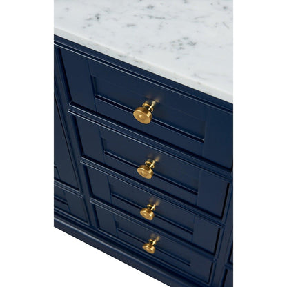 Ancerre Designs Audrey 48" 2-Door 9-Drawer Heritage Blue Bathroom Vanity With White Marble Vanity Top, Single Undermount Ceramic Sink, 4" Solid Wood Backsplash and Satin Brushed Gold Hardware