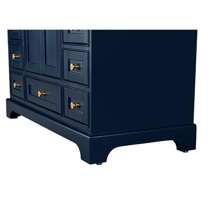 Ancerre Designs Audrey 48" 2-Door 9-Drawer Heritage Blue Bathroom Vanity With White Marble Vanity Top, Single Undermount Ceramic Sink, 4" Solid Wood Backsplash and Satin Brushed Gold Hardware