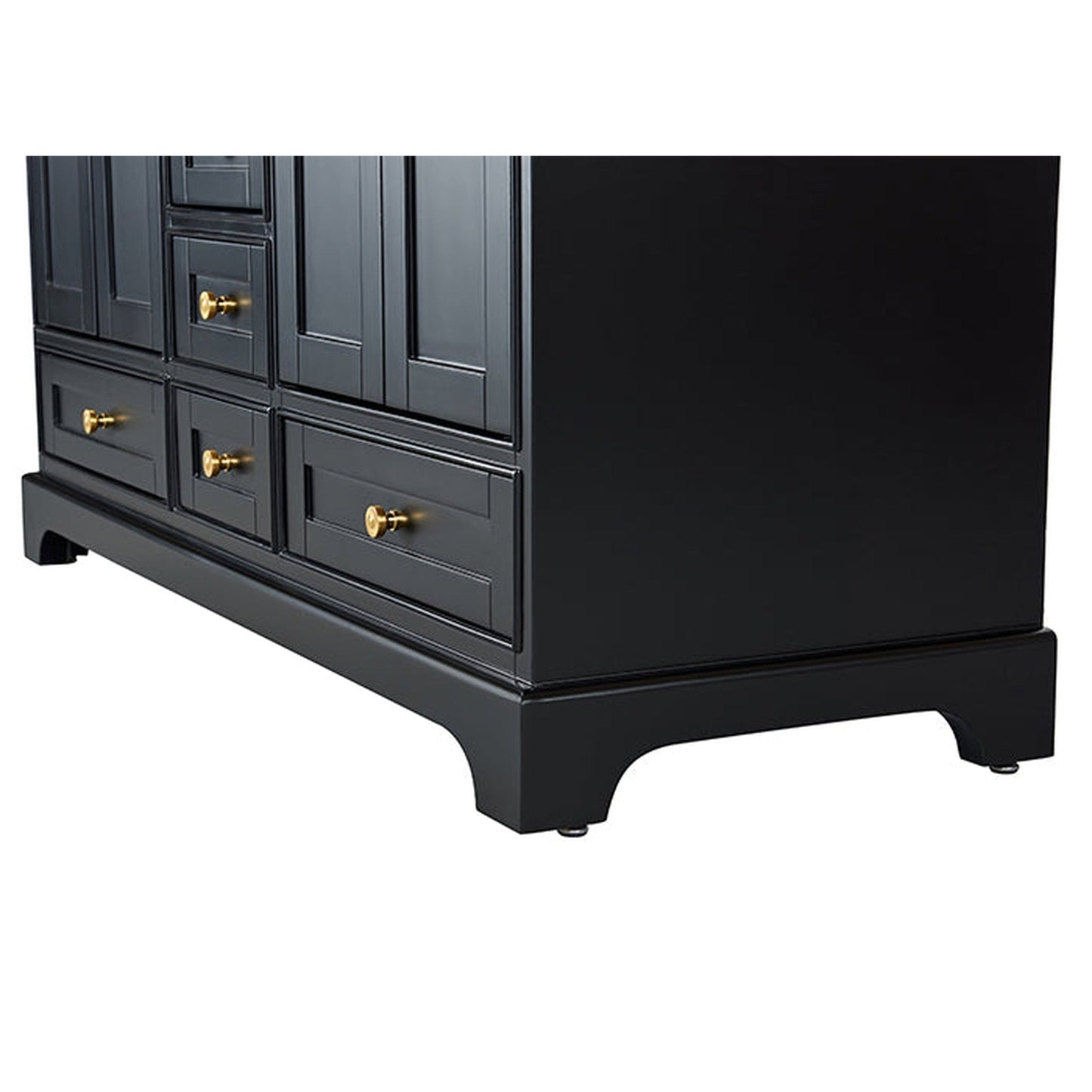 Ancerre Designs Audrey 60" 4-Door 6-Drawer Black Onyx Bathroom Vanity With White Marble Vanity Top, Double Undermount Ceramic Sink, 4” Solid Wood Backsplash and Satin Brushed Gold Hardware