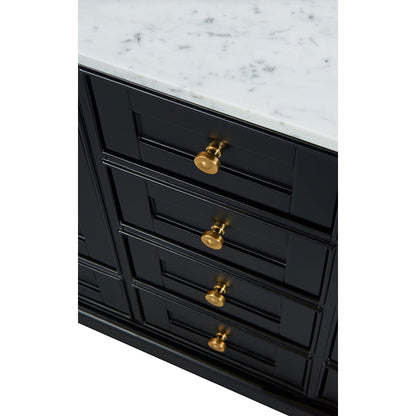 Ancerre Designs Audrey 60" 4-Door 6-Drawer Black Onyx Bathroom Vanity With White Marble Vanity Top, Double Undermount Ceramic Sink, 4” Solid Wood Backsplash and Satin Brushed Gold Hardware