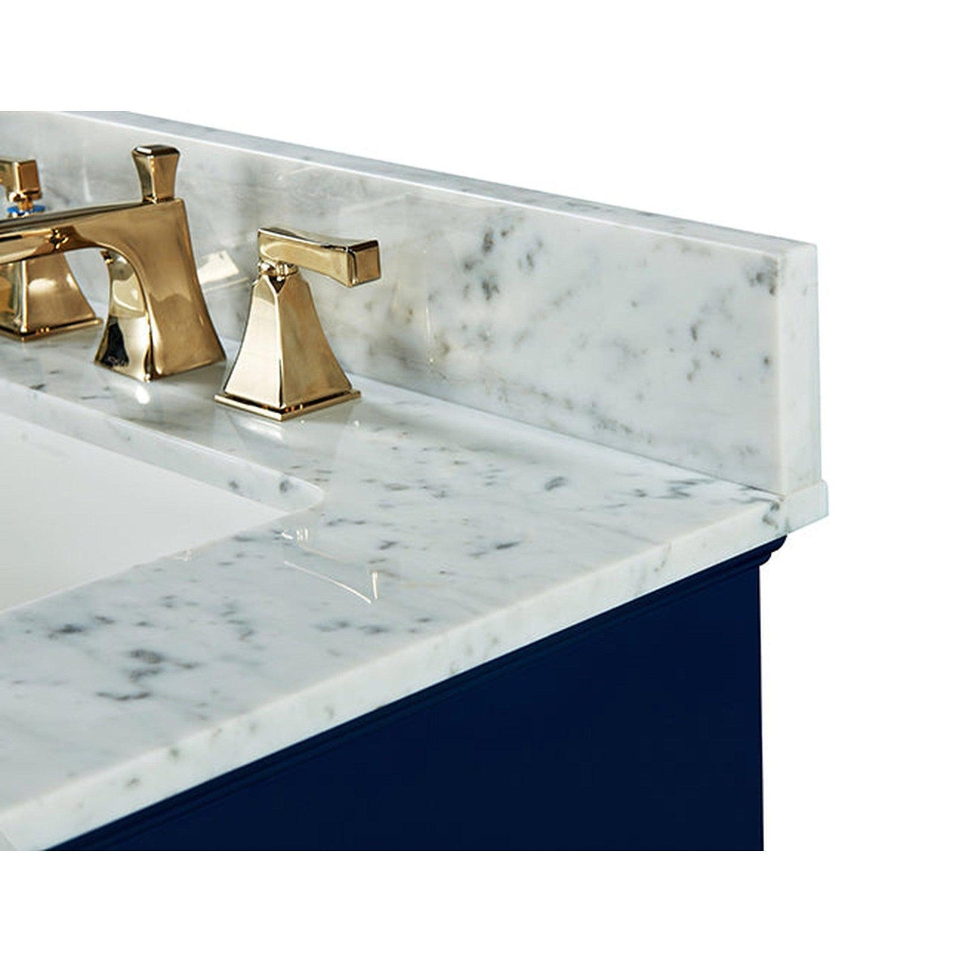Ancerre Designs Audrey 60" 4-Door 6-Drawer Heritage Blue Bathroom Vanity With White Marble Vanity Top, Double Undermount Ceramic Sink, 4 Solid Wood Backsplash and Satin Brushed Gold Hardware