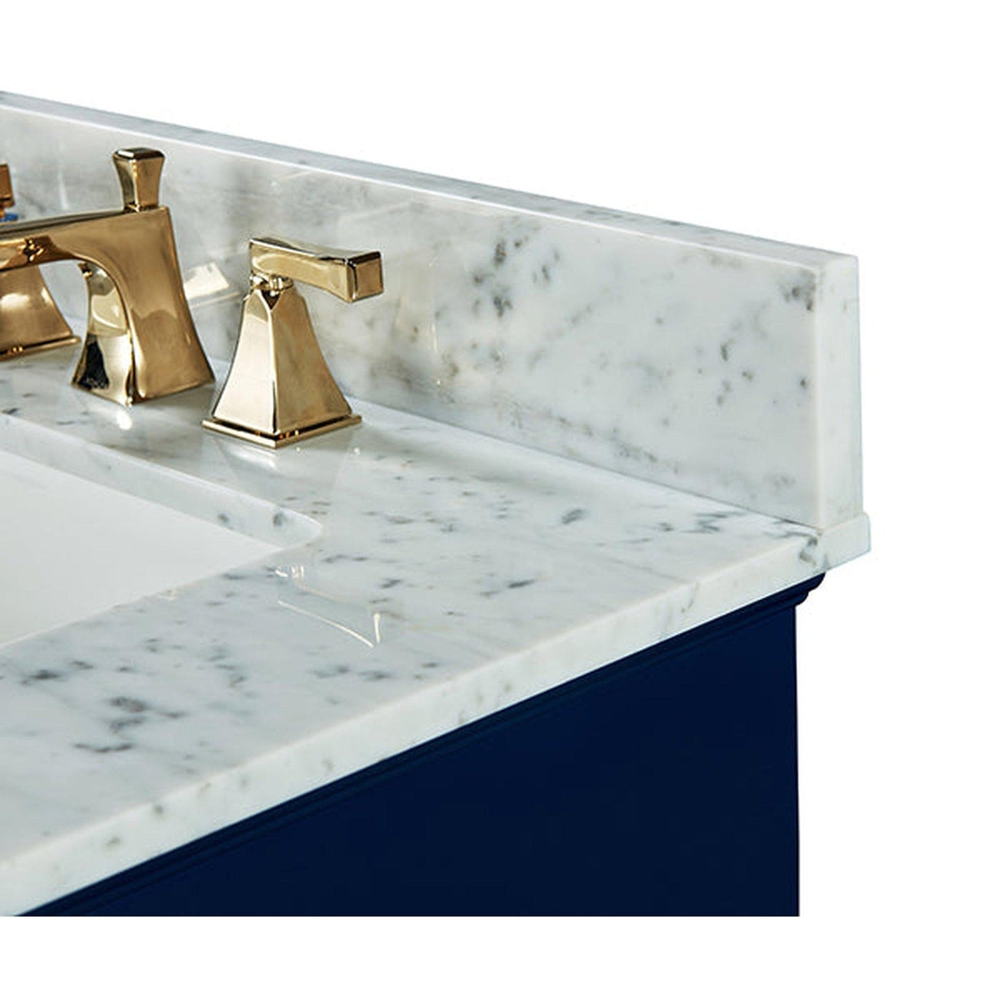 Ancerre Designs Audrey 72" 4-Door 6-Drawers Heritage Blue Bathroom Vanity With White Marble Vanity Top, Double Undermount Ceramic Sink, 4" Solid Wood Backsplash and Satin Brushed Gold Hardware