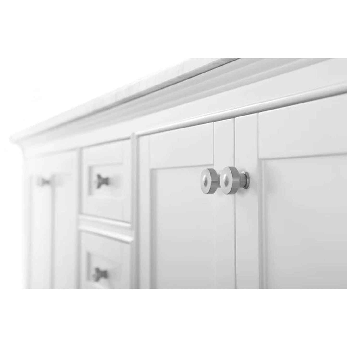 Ancerre Designs Audrey 72" White 4-Door 6-Drawer Bathroom Vanity With White Marble Vanity Top, Double Undermount Ceramic Sink, 4" Solid Wood Backsplash and Brushed Nickel Finish Hardware