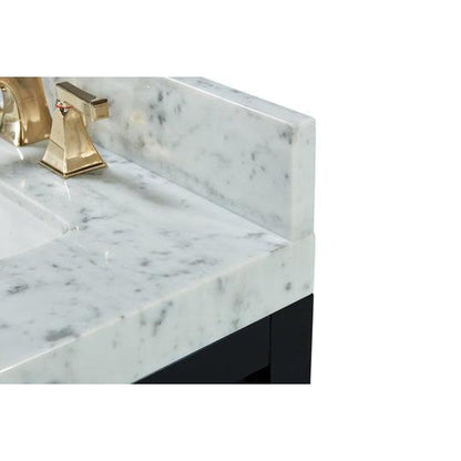 Ancerre Designs Elizabeth 36" Black Onyx 4-Drawers 1-Shelf Bathroom Vanity With Italian Carrara White Marble Vanity Top, Single Undermount Ceramic Sink, 4" Solid Wood Backsplash and Satin Brushed Gold Hardware