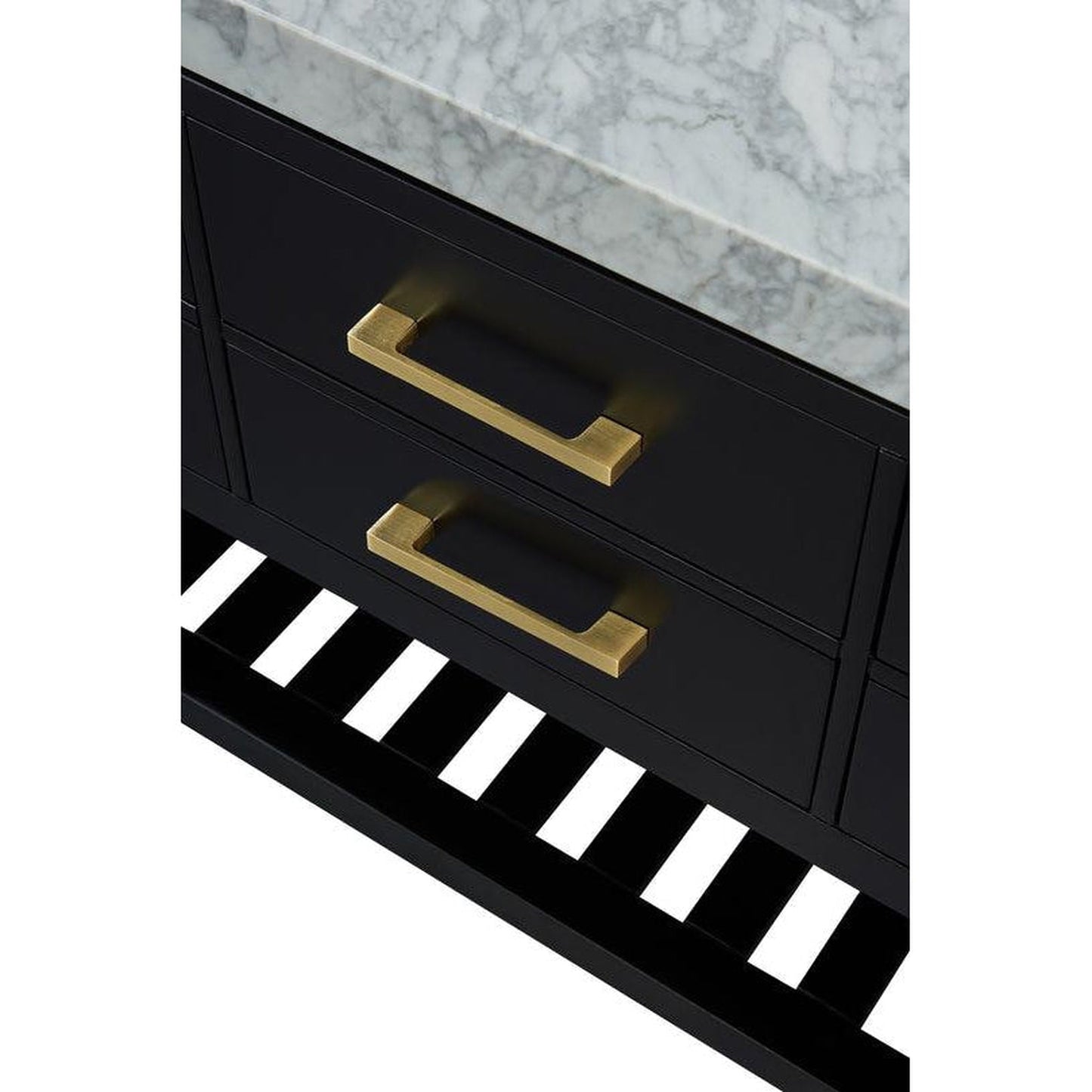 Ancerre Designs Elizabeth 36" Black Onyx 4-Drawers 1-Shelf Bathroom Vanity With Italian Carrara White Marble Vanity Top, Single Undermount Ceramic Sink, 4" Solid Wood Backsplash and Satin Brushed Gold Hardware