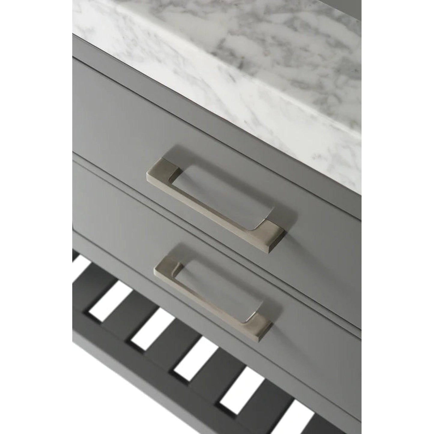 Ancerre Designs Elizabeth 36" Sapphire Gray 4-Drawers 1-Shelf Bathroom Vanity With Italian Carrara White Marble Vanity Top, Single Undermount Ceramic Sink, 4" Solid Wood Backsplash and Brushed Nickel Finish Hardware