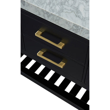 Ancerre Designs Elizabeth 48" Black Onyx 5-Drawers, 1-Shelf Bathroom Vanity With Italian Carrara White Marble Vanity Top, Single Undermount Ceramic Sink, 4" Solid Wood Backsplash and Satin Brushed Gold Hardware