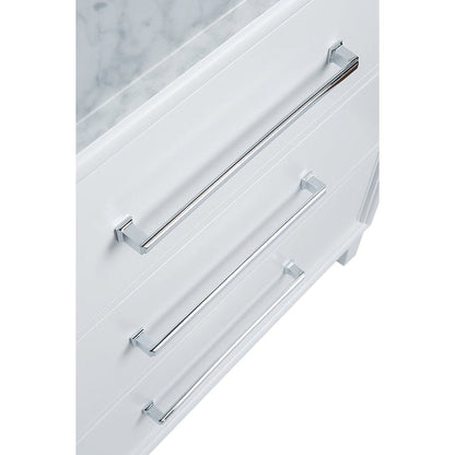 Ancerre Designs Ellie 60" White 6-Drawer Bathroom Vanity With Italian Carrara White Marble Vanity Top, Double Rectangular Undermount Ceramic Sinks, 4" Solid Wood Backsplash and Polished Chrome Hardware