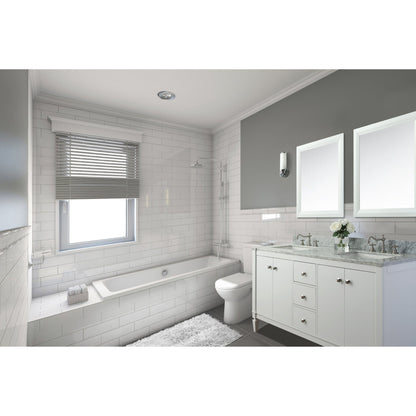Ancerre Designs Kayleigh 60" White 4-Door 3-Drawer Bathroom Vanity With Italian Carrara White Marble Vanity Top, Double Undermount Ceramic Sinks, 4" Solid Wood Backsplash and Brushed Nickel Finish Hardware