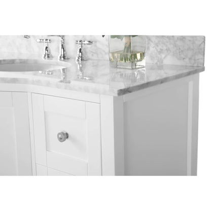 Ancerre Designs Lauren 48" White Single Door 7-Drawer Bathroom Vanity With Italian Carrara White Marble Vanity Top, Single Oval Undermount Ceramic Sink, 4" Solid Wood Backsplash and Brushed Nickel Finish Hardware