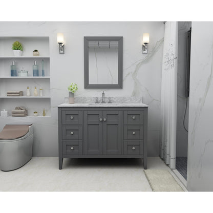 Ancerre Designs Maili 48" Sapphire Gray 2-Door 6-Drawer Bathroom Vanity With Italian Carrara White Marble Vanity Top, Single Rectangle Undermount Ceramic Sink and 4" Solid Wood Backsplash