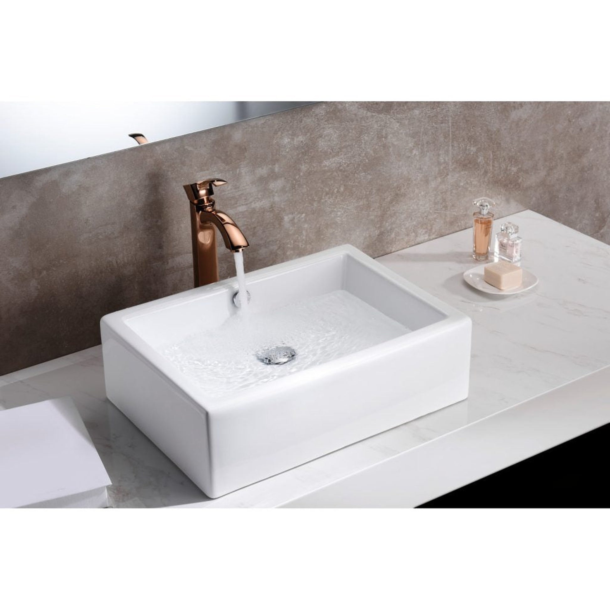 Anzzi Deux Series 20" x 14" Rectangular Glossy White Vessel Sink With Built-In Overflow