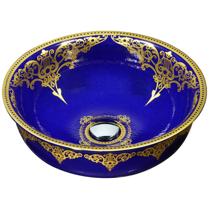 Anzzi Scepter Series 17" x 17" Round Royal Blue Deco-Glass Vessel Sink With Polished Chrome Pop-Up Drain