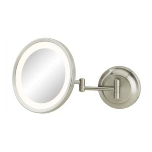Aptations Kimball & Young 10" x 10" Brushed Nickel Wall-Mounted Round Single Sided Hardwired 5X Magnified Makeup Mirror With Switchable 3,500K Warm White and 5,500K Cool White LED Light Color