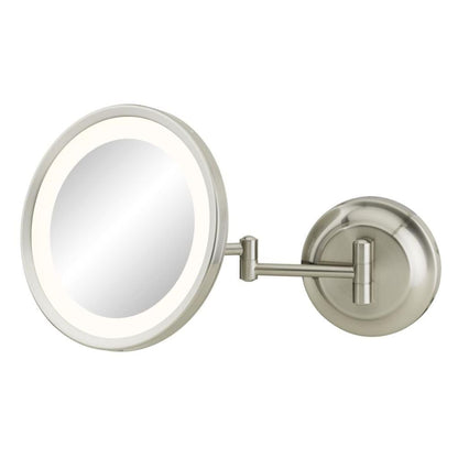 Aptations Kimball & Young 10" x 10" Polished Nickel Wall-Mounted Round Single Sided Hardwired 5X Magnified Makeup Mirror With Switchable 3,500K Warm White and 5,500K Cool White LED Light Color