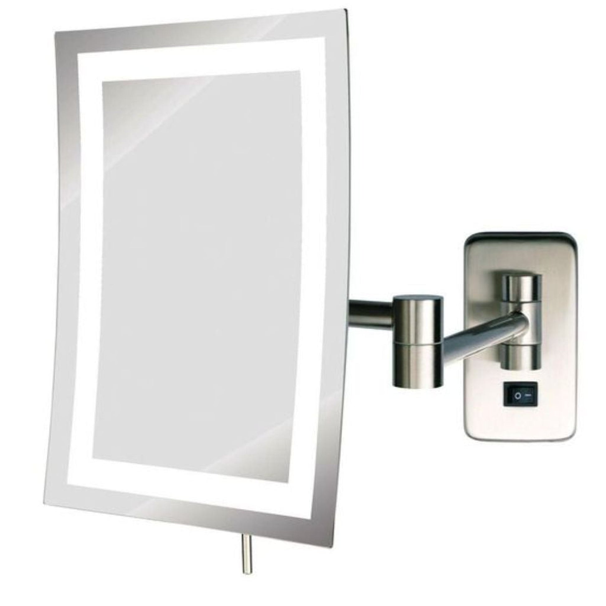 Aptations Kimball & Young 7" x 9" Brushed Nickel Wall-Mounted Contemporary Rectangular Single Sided 3X Magnified Makeup Mirror With Switchable 3,500K Warm White and 5,500K Cool White LED Light Color