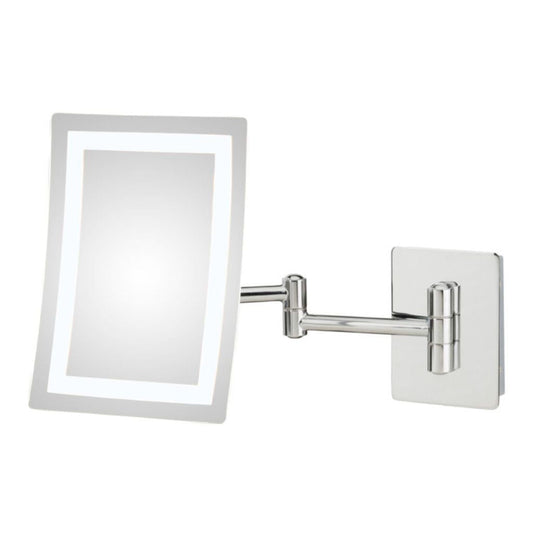 Aptations Kimball & Young 7" x 9" Chrome Wall-Mounted Contemporary Rectangular Single Sided 3X Magnified Makeup Mirror With Switchable 3,500K Warm White and 5,500K Cool White LED Light Color