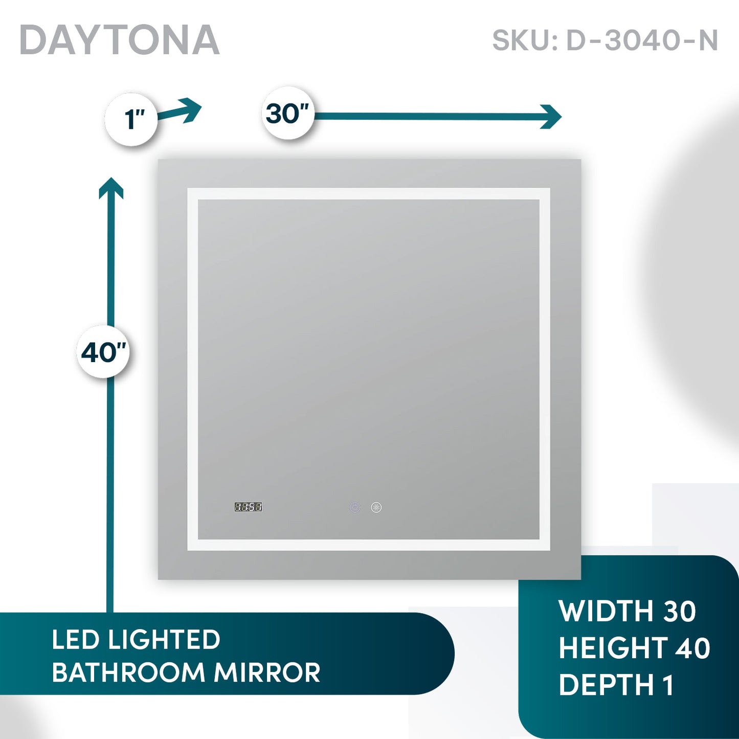 Aquadom Daytona 30" x 40" Rectangle Ultra-Slim Frame LED Lighted Bathroom Mirror With Defogger