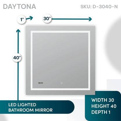 Aquadom Daytona 30" x 40" Rectangle Ultra-Slim Frame LED Lighted Bathroom Mirror With Defogger