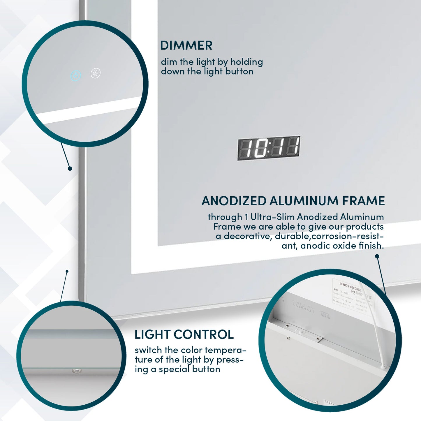 Aquadom Daytona 30" x 40" Rectangle Ultra-Slim Frame LED Lighted Bathroom Mirror With Defogger