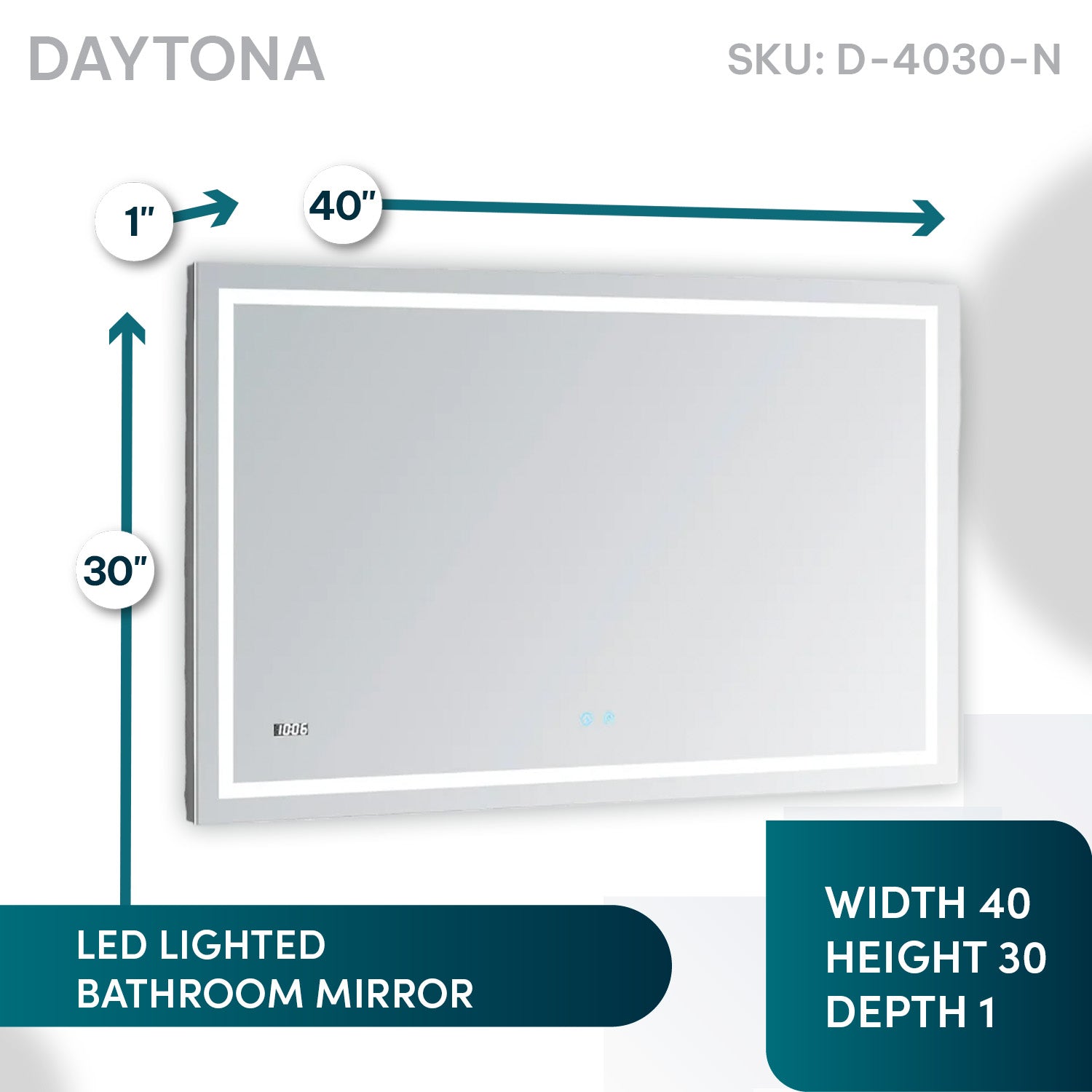 Aquadom Daytona 40" x 30" Rectangle Ultra-Slim Frame LED Lighted Bathroom Mirror With Defogger