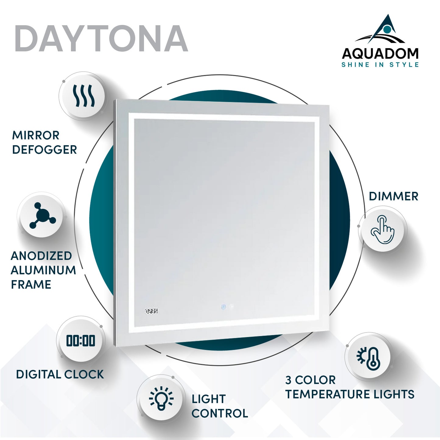 Aquadom Daytona 40" x 36" Rectangle Ultra-Slim Frame LED Lighted Bathroom Mirror With Defogger