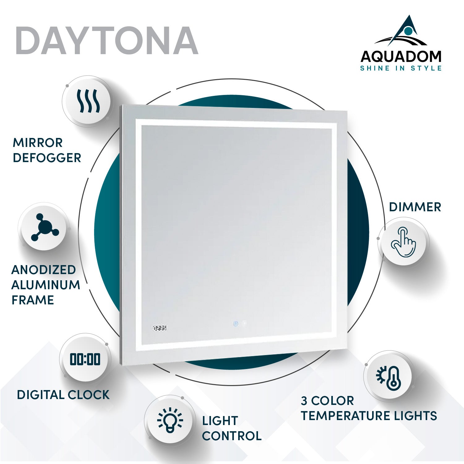 Aquadom Daytona 40" x 36" Rectangle Ultra-Slim Frame LED Lighted Bathroom Mirror With Defogger
