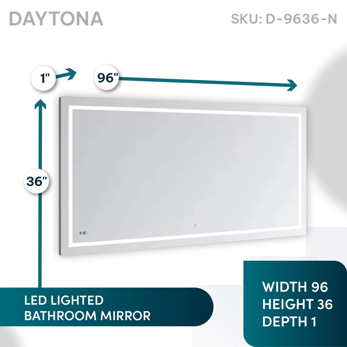 Aquadom Daytona 96" x 36" Rectangle Ultra-Slim Frame LED Lighted Bathroom Mirror With Defogger