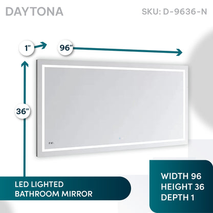 Aquadom Daytona 96" x 36" Rectangle Ultra-Slim Frame LED Lighted Bathroom Mirror With Defogger
