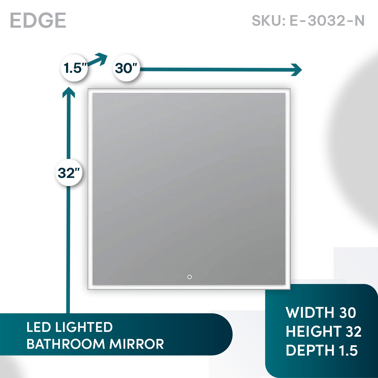 Aquadom Edge 30" x 32" LED Lighted Mirror