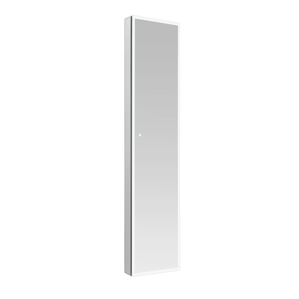 Aquadom Edge Royale 15" x 70" Left Hinged Medicine Cabinet With Lighting, Defogger, Integrated LED 3X Magnifying Mirror, 8mm Clear Adjustable Glass Shelves and Electrical Outlet With USB
