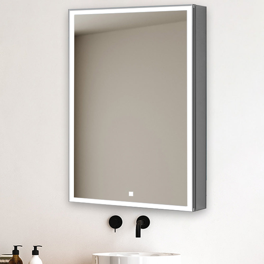 Aquadom Edge Royale 20" x 32" Left Hinged Medicine Cabinet With Lighting, Defogger, Integrated LED 3X Magnifying Mirror, 8mm Clear Adjustable Glass Shelves and Electrical Outlet With USB