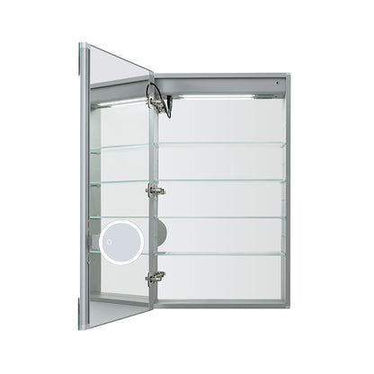 Aquadom Edge Royale 20" x 32" Right Hinged Medicine Cabinet With Lighting, Defogger, Integrated LED 3X Magnifying Mirror, 8mm Clear Adjustable Glass Shelves and Electrical Outlet With USB