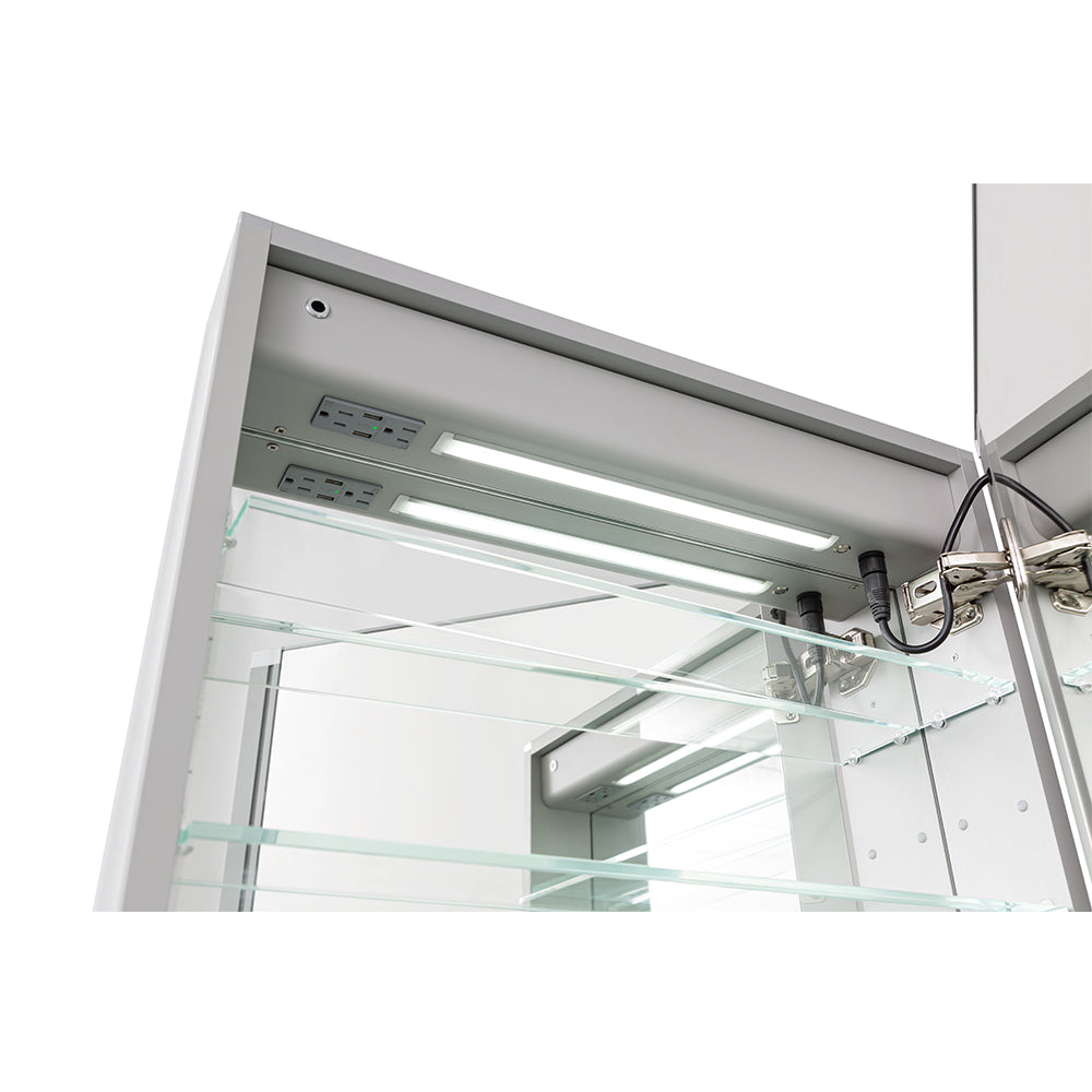 Aquadom Edge Royale 20" x 32" Right Hinged Medicine Cabinet With Lighting, Defogger, Integrated LED 3X Magnifying Mirror, 8mm Clear Adjustable Glass Shelves and Electrical Outlet With USB