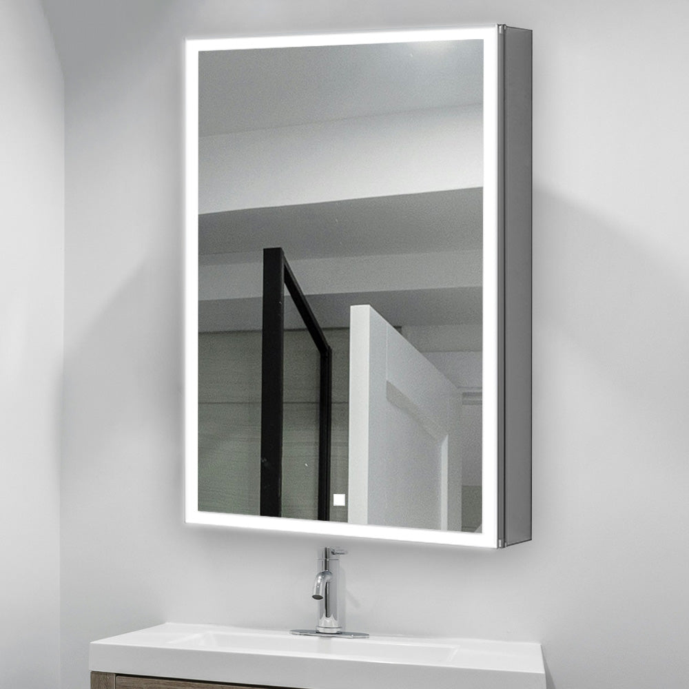 Aquadom Edge Royale 24" x 32" Right Hinged Medicine Cabinet With Lighting, Defogger, Integrated LED 3X Magnifying Mirror, 8mm Clear Adjustable Glass Shelves and Electrical Outlet With USB