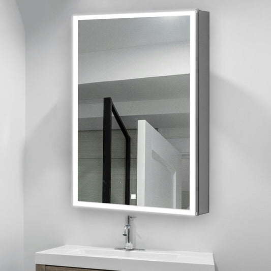 Aquadom Edge Royale 24" x 32" Right Hinged Medicine Cabinet With Lighting, Defogger, Integrated LED 3X Magnifying Mirror, 8mm Clear Adjustable Glass Shelves and Electrical Outlet With USB