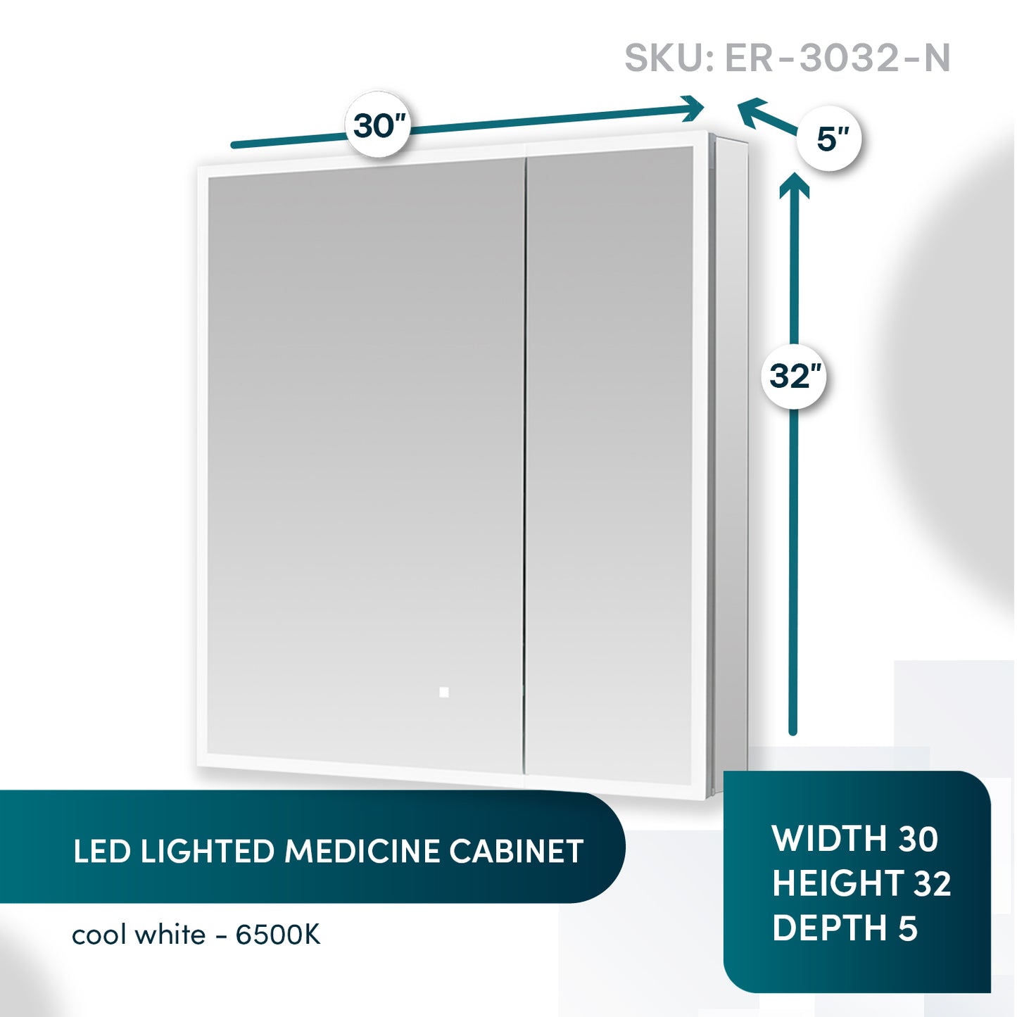 Aquadom Edge Royale 30" x 32" LED Lighted Medicine Cabinet With Defogger, Integrated LED 3X Magnifying Mirror, 8mm Clear Adjustable Glass Shelves and Electrical Outlet With USB