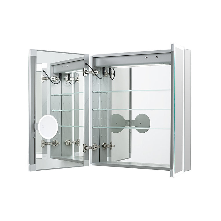 Aquadom Edge Royale 36" x 32" LED Lighted Medicine Cabinet With Defogger, Integrated LED 3X Magnifying Mirror, 8mm Clear Adjustable Glass Shelves and Electrical Outlet With USB