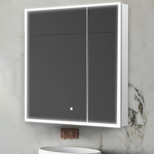 Aquadom Edge Royale 36" x 32" LED Lighted Medicine Cabinet With Defogger, Integrated LED 3X Magnifying Mirror, 8mm Clear Adjustable Glass Shelves and Electrical Outlet With USB