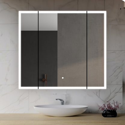 Aquadom Edge Royale 36" x 32" Triple-Door LED Lighted Medicine Cabinet With Defogger, Integrated LED 3X Magnifying Mirror, 8mm Clear Adjustable Glass Shelves and Electrical Outlet With USB