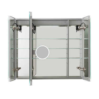 Aquadom Edge Royale 36" x 32" Triple-Door LED Lighted Medicine Cabinet With Defogger, Integrated LED 3X Magnifying Mirror, 8mm Clear Adjustable Glass Shelves and Electrical Outlet With USB