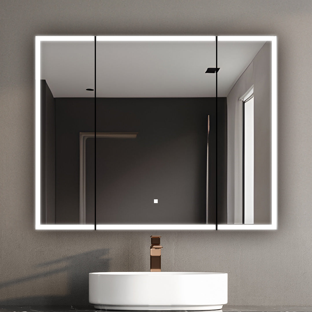 Aquadom Edge Royale 40" x 32" Triple-Door LED Lighted Medicine Cabinet With Defogger, Integrated LED 3X Magnifying Mirror, 8mm Clear Adjustable Glass Shelves and Electrical Outlet With USB