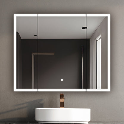 Aquadom Edge Royale 40" x 32" Triple-Door LED Lighted Medicine Cabinet With Defogger, Integrated LED 3X Magnifying Mirror, 8mm Clear Adjustable Glass Shelves and Electrical Outlet With USB