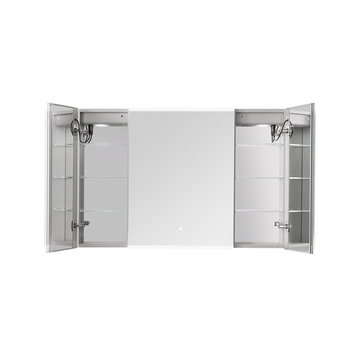 Aquadom Edge Royale 40" x 32" Triple-Door LED Lighted Medicine Cabinet With Defogger, Integrated LED 3X Magnifying Mirror, 8mm Clear Adjustable Glass Shelves and Electrical Outlet With USB