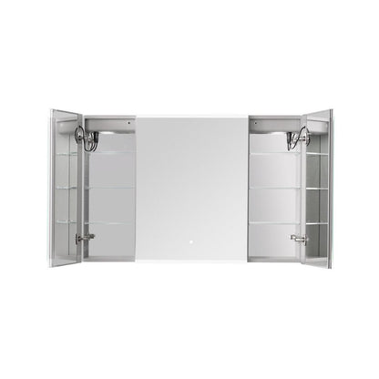 Aquadom Edge Royale 40" x 32" Triple-Door LED Lighted Medicine Cabinet With Defogger, Integrated LED 3X Magnifying Mirror, 8mm Clear Adjustable Glass Shelves and Electrical Outlet With USB