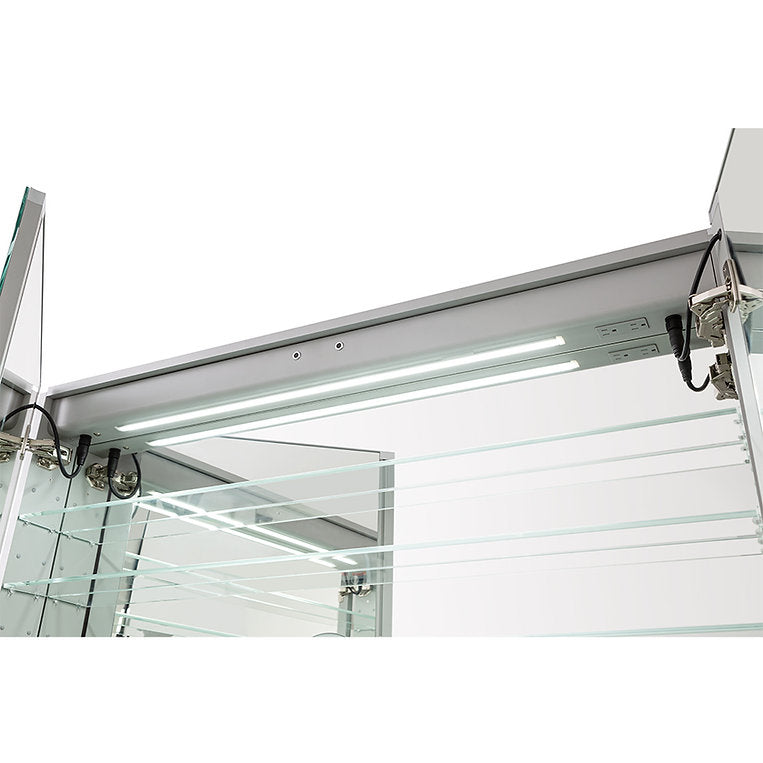 Aquadom Edge Royale 48" x 32" LED Lighted Medicine Cabinet With Defogger, Integrated LED 3X Magnifying Mirror, 8mm Clear Adjustable Glass Shelves and Electrical Outlet With USB