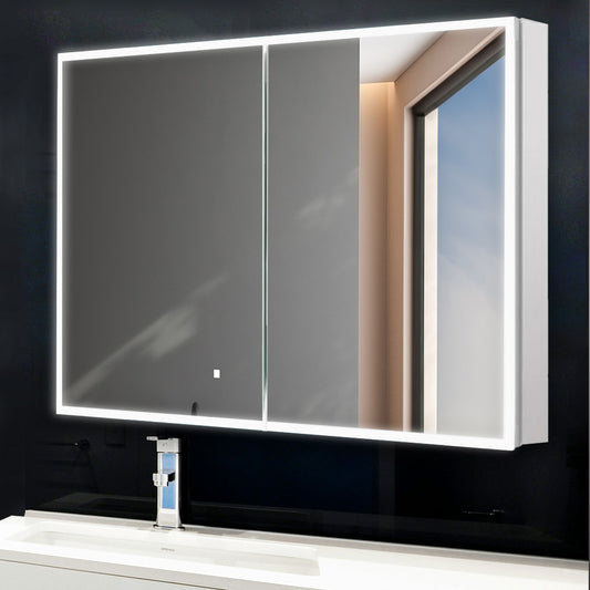 Aquadom Edge Royale 48" x 32" LED Lighted Medicine Cabinet With Defogger, Integrated LED 3X Magnifying Mirror, 8mm Clear Adjustable Glass Shelves and Electrical Outlet With USB