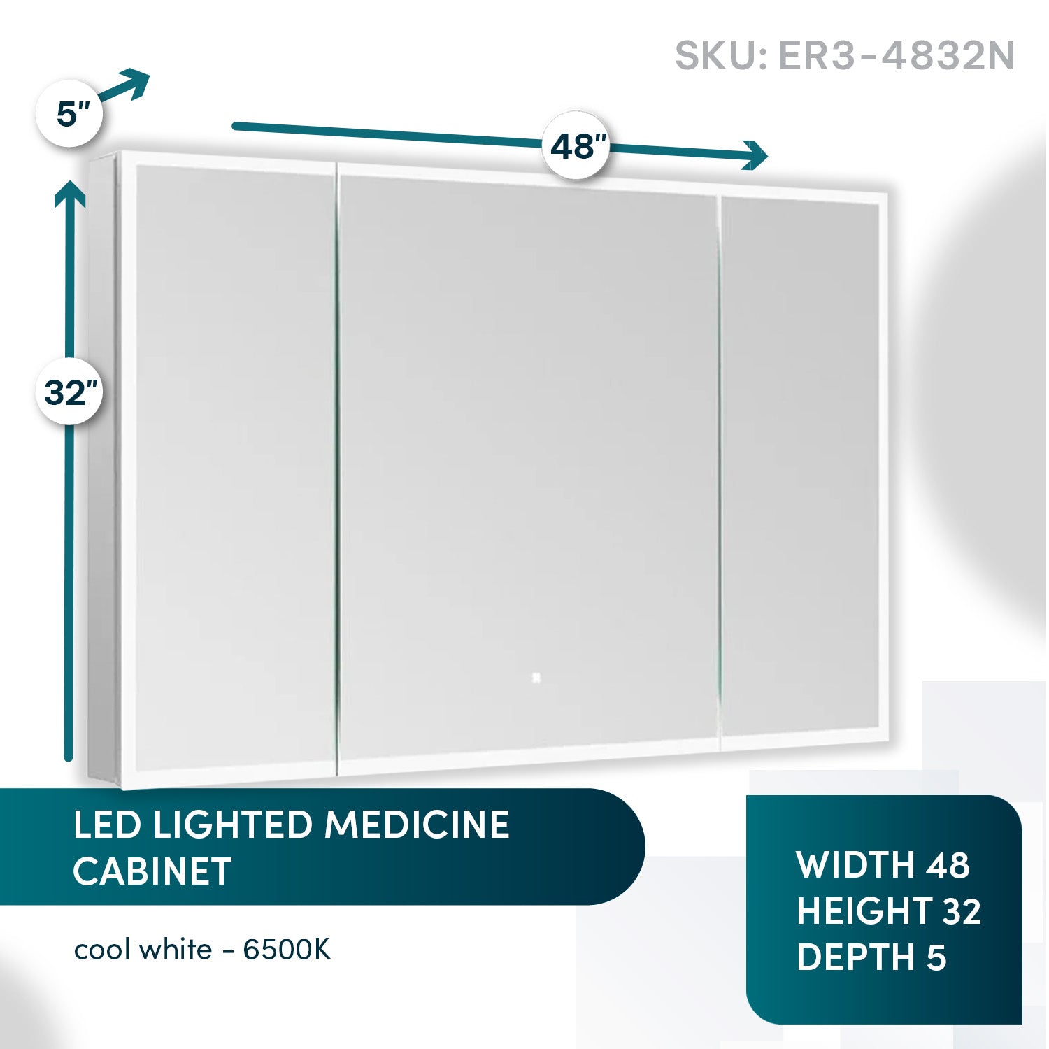 Aquadom Edge Royale 48" x 32" Triple-Door LED Lighted Medicine Cabinet With Defogger, Integrated LED 3X Magnifying Mirror, 8mm Clear Adjustable Glass Shelves and Electrical Outlet With USB